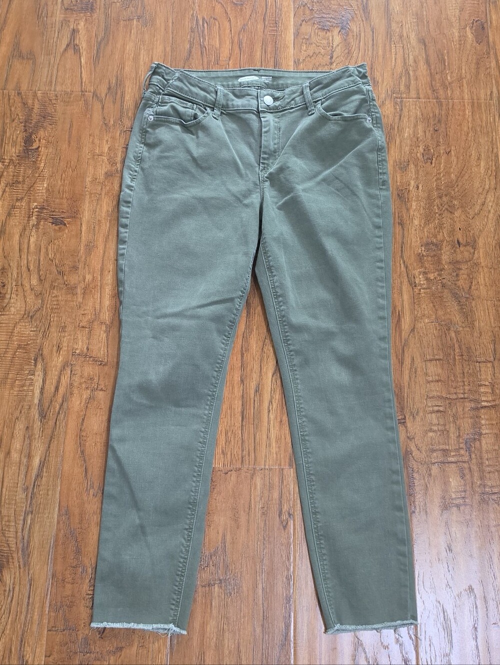 Old Navy Rockstar Super Skinny Ankle Womens Olive Green Khaki Jeans Distressed 8